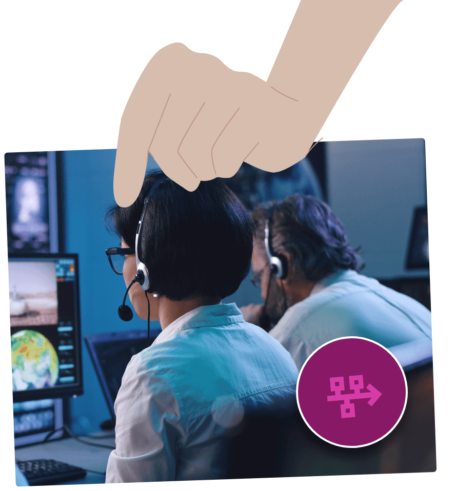 Man and Woman Working Call Center Hand Holding Photo Graphic