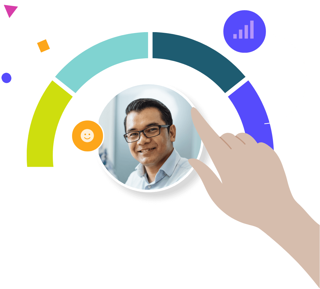 Illustrated Hand Clicking on Image of Man with Speedometer graphic